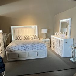 King Bed Frame, Dresser, Mirror And Nightstand 