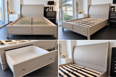 King Size Bed Frame with 2 Large Storage Drawers – Light Wood