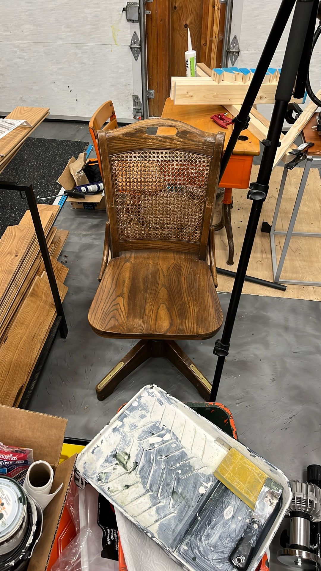 Swivel Chair With Caned Back