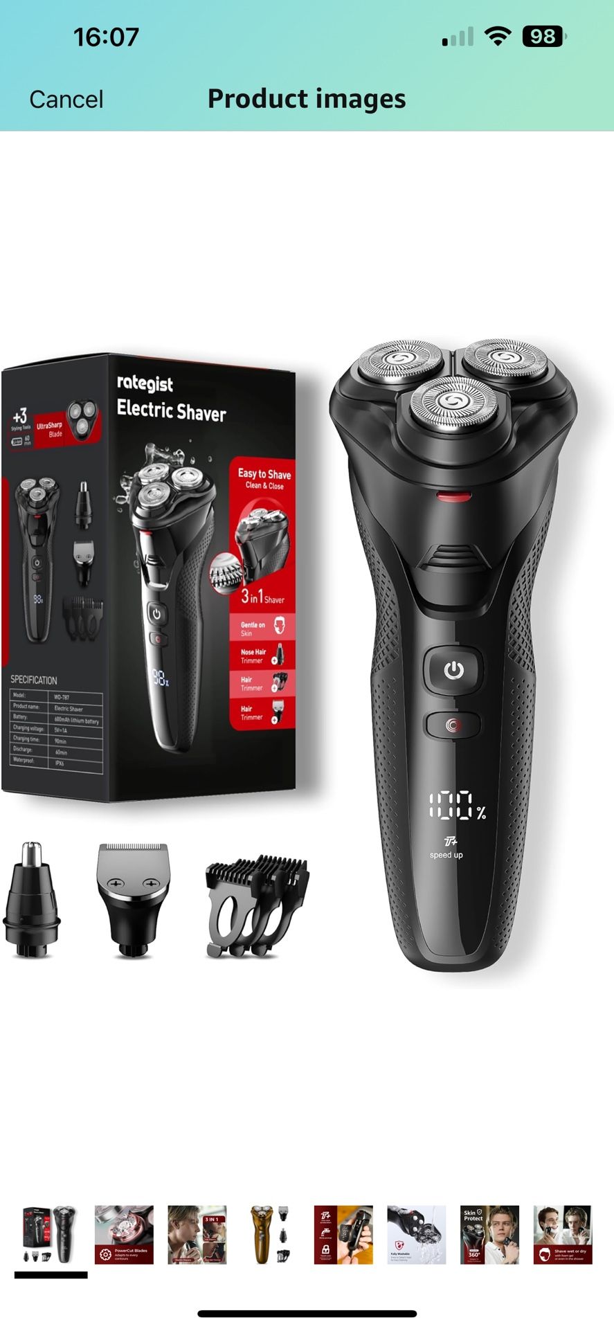 Electric Razor for Men, rategist Rechargeable Shaver, Waterproof Wet Dry Cordless, Adjustable Speeds, with Nose Hair Trimmer