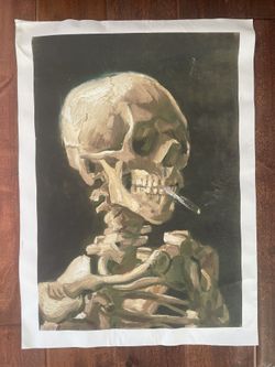 Van Gogh - Skull of a Skeleton with Burning Cigarette  On Canvas
