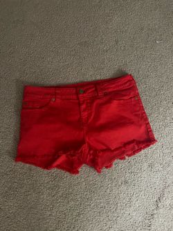 True Religion Red Denim Cutoff Shorts size 33