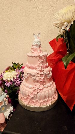 Cupcakes and Cashmere Pastel Pink Spring Easter Bunny Flowers Pedestal Cake