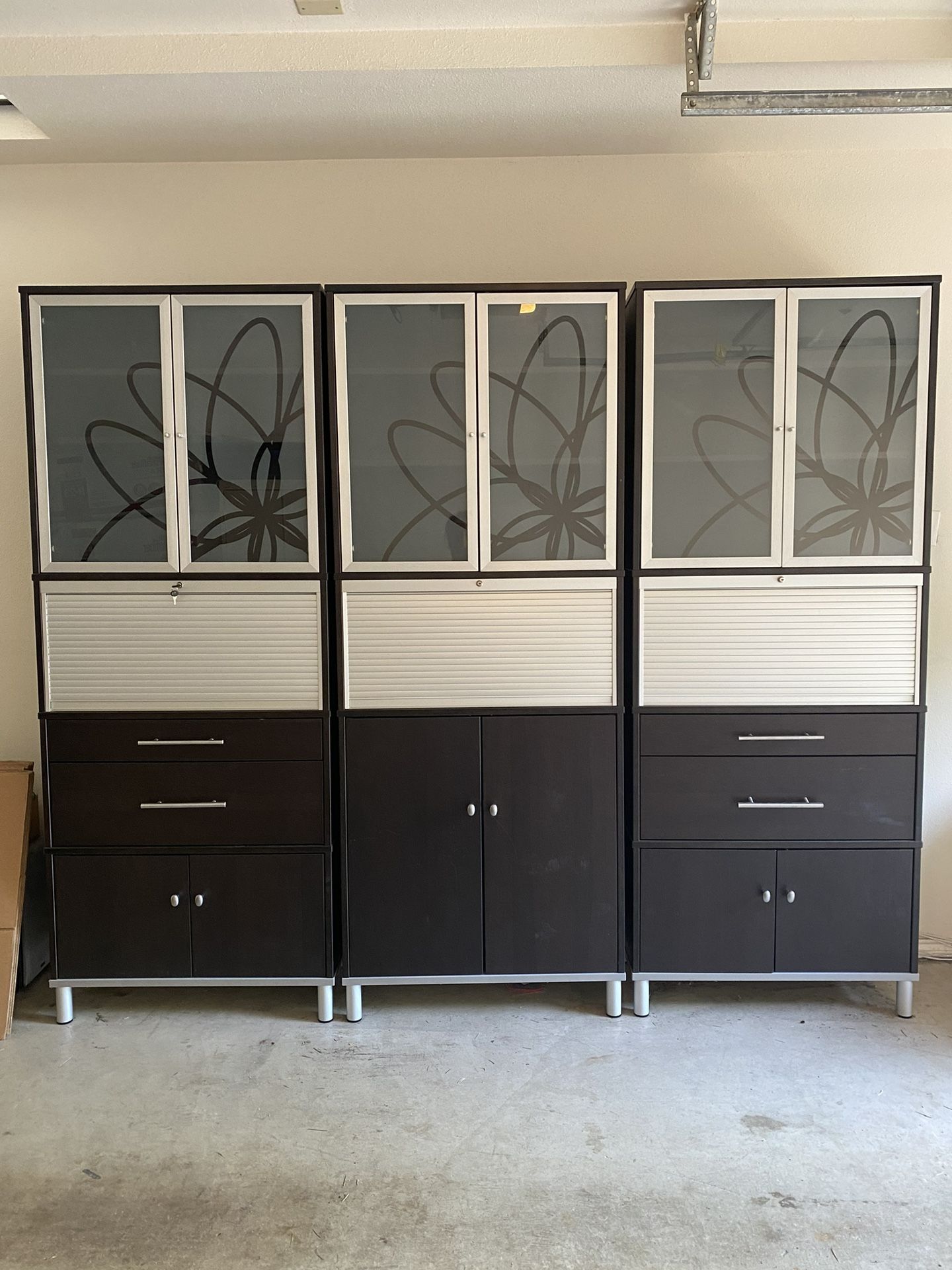 IKA Bestar Office Furniture with Frosted Glass Doors Hutch $275 each or$650 all three