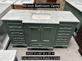 60" Bathroom Vanity with Carrara Marble Countertop & Solid Wood & Plywood Cabinet #3521