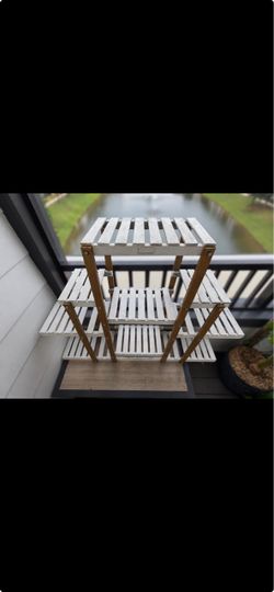 Multi-Tier Wooden Plant Stand White with Natural Wood look