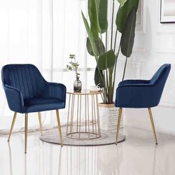 Set of 2 Velvet Dinning Chairs, Upholstered Accent Chairs with Gold Plating Legs for Living Room Chairs(Blue)