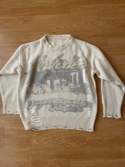 Distressed Graphic Knit Crewneck Sweater