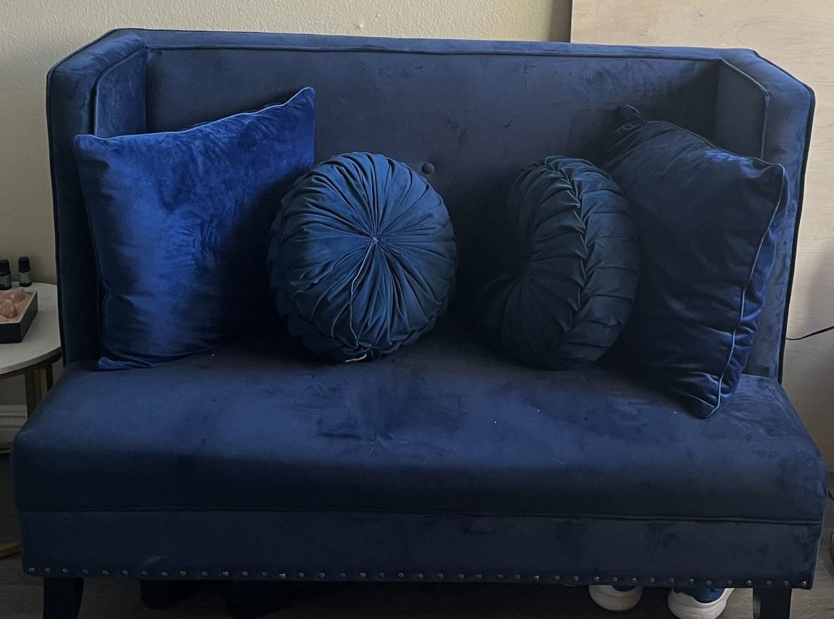 Blue Velvet Small Couch Accent Couch