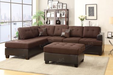 Chocolate sectional with ottoman. Brand new! No tax