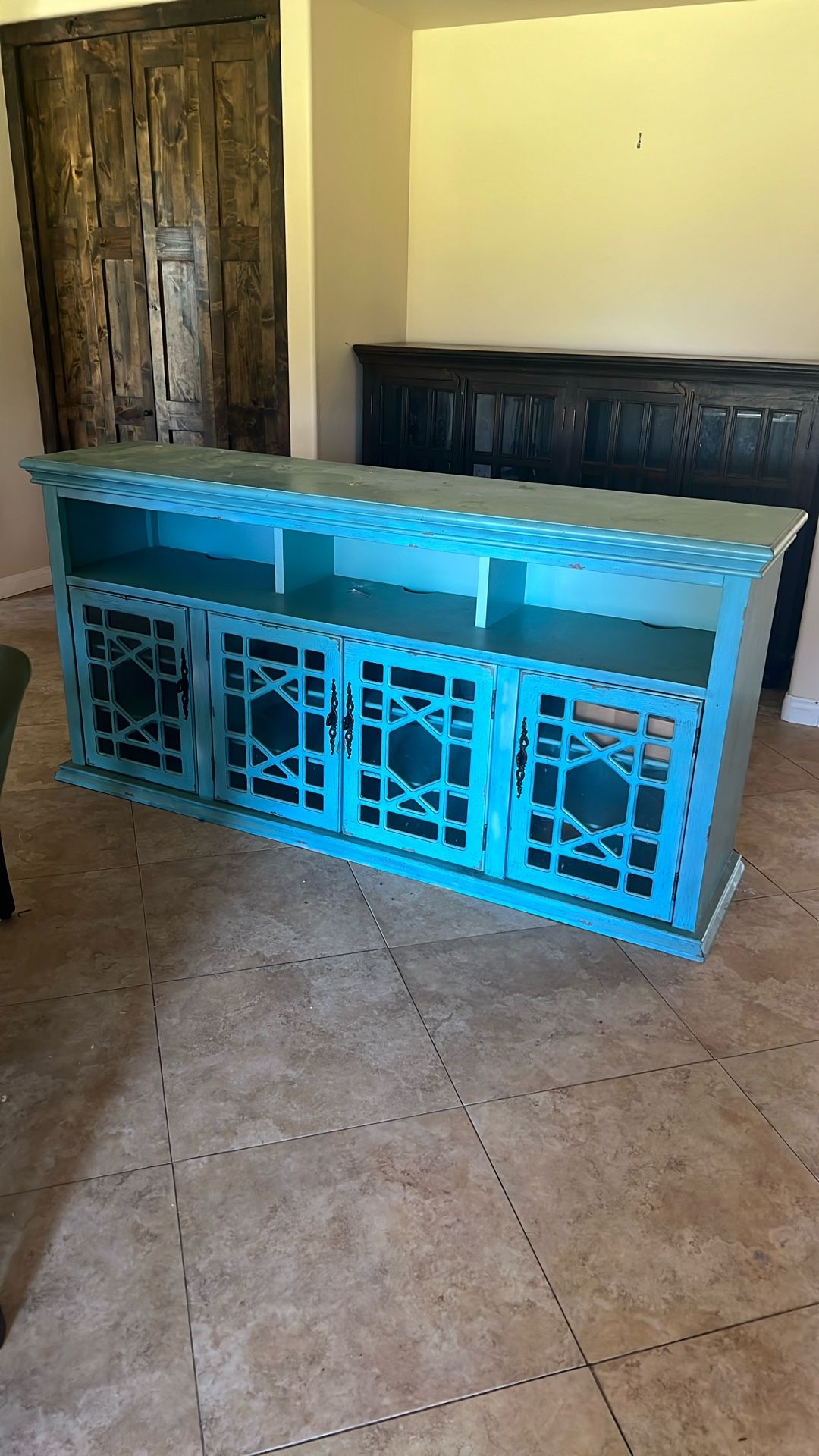 Wooden Media Cabinet - Turquoise