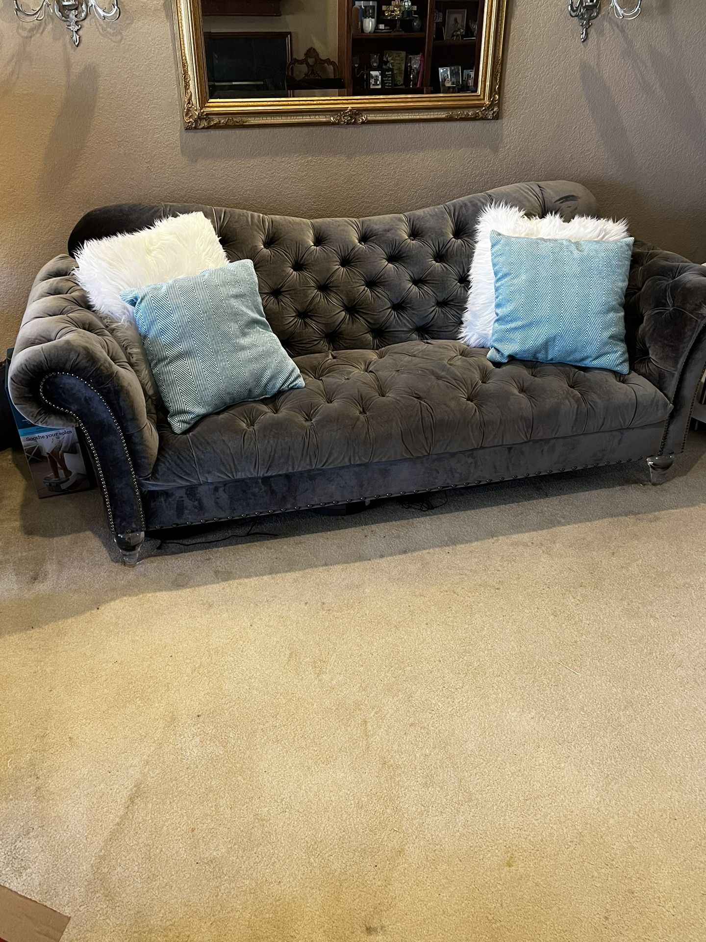 Couch Grey Tufted Modern