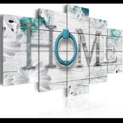 Dreamy Home 5 Panels Turquoise Canvas Print Painting 