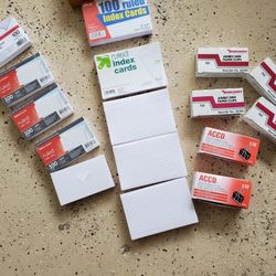 Index Cards, Paper Clips, Binder Clips, New Each