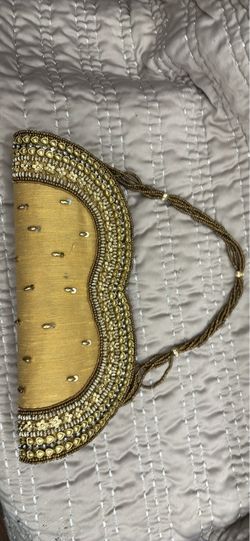 Vintage gold beaded clutch hand bag