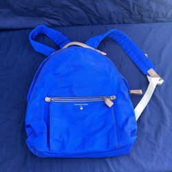 Michael Kors Kelsey Royal Blue Nylon Backpack Silver Hardware With Leather Trim 