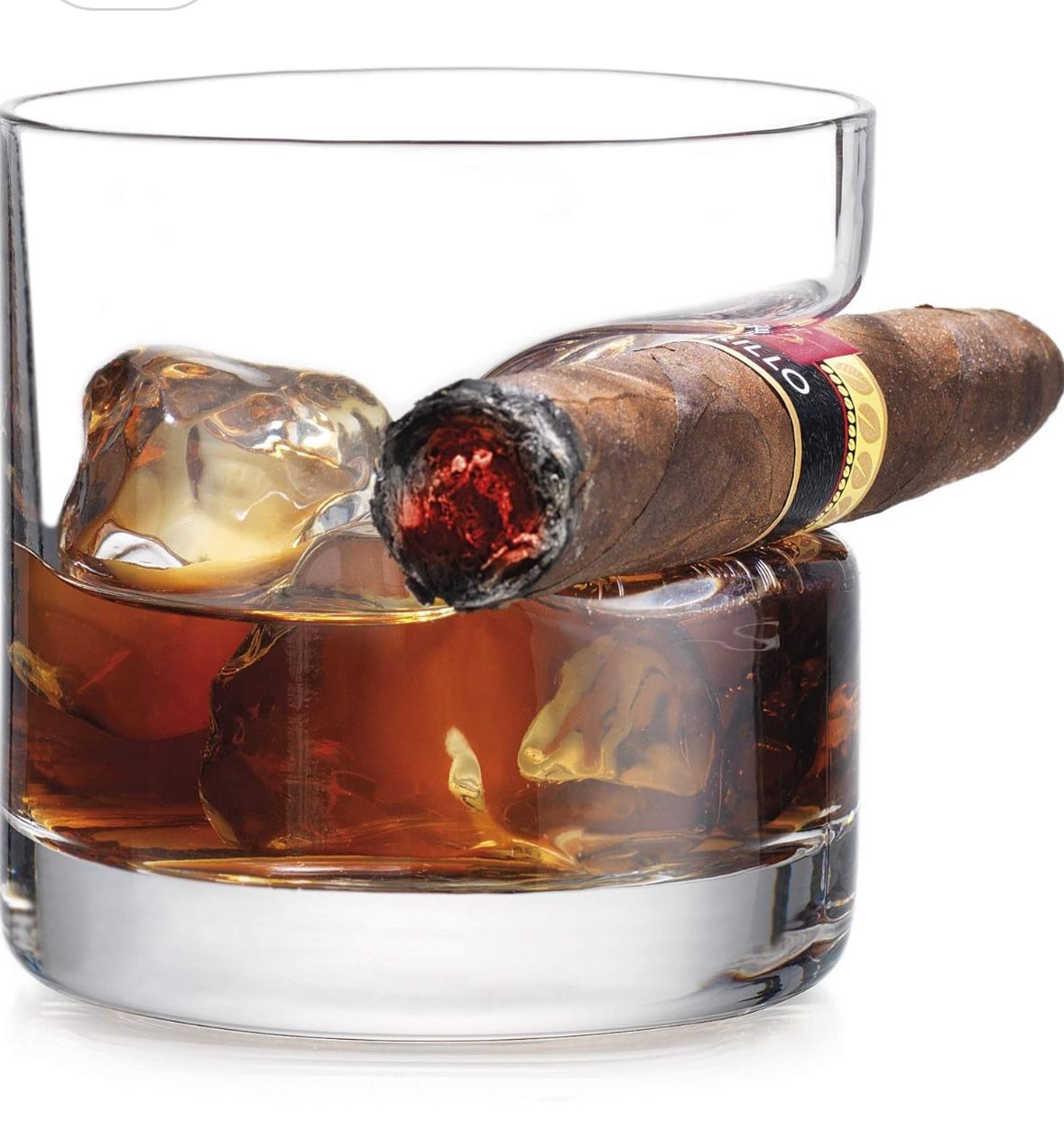 Godinger Old Fashioned Whiskey Glasses Cigar Whiskey Glass Gifts for Men With Indented Cigar Rest Gifts for Dad