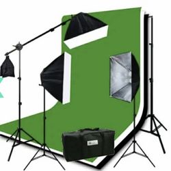 Ephoto Photography Studio Video Lighting With A Few Backdrop Screens Lighting Kit Background Support Kit H9004SB-69BWG MSRP 899.99  It includes 3 diff