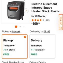 We warm Electric 6 Element Infrared Space Heater Black Plastic