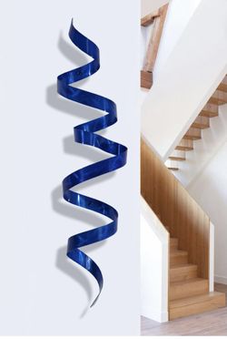 Blue Metal Wall Art, 3D Wall Sculpture, Modern Metal Art, Contemporary Home Decor Accent 44" x 10" x 10"