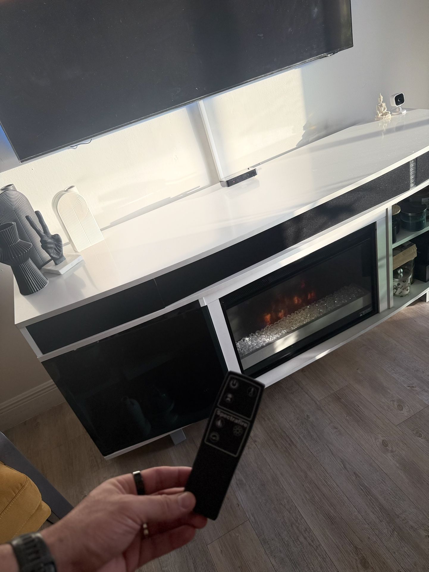 TV Stand With Fire And Speakers.