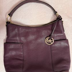 Michael Kors Anita dark purple pebbled leather hobo shoulder crossbody bag