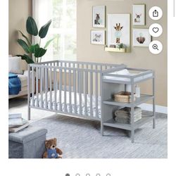 Grey Crib With Changing Table