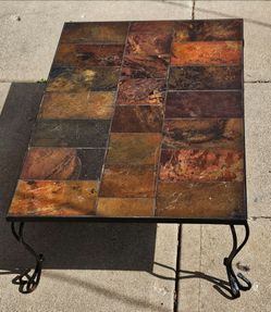 Rustic Slate Tile Coffee Table – Wrought Iron Base