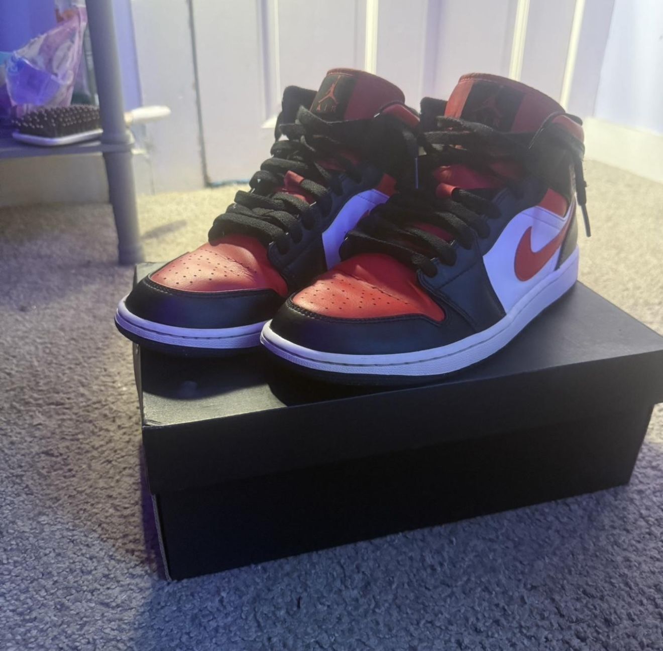 Black, White, and Red Jordan Air Mids, Women’s 9.5