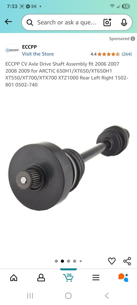 Axle Drive Shaft Assembly 2006-2009 Artic