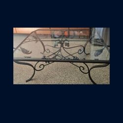 Custom Made Glass And Metal Coffee Tea Table. 58 X 42 X 24