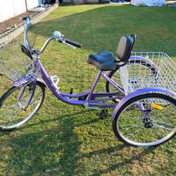 Like New Adult 26" Purple Double Baskets  3-Wheeled Tricycle