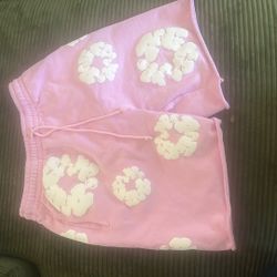 Pink Denim Tear Shorts