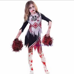 Halloween Girl Zombie Cheerleading Masquerade Cosplay Costume with Blood Stockings and Uniform for Children's