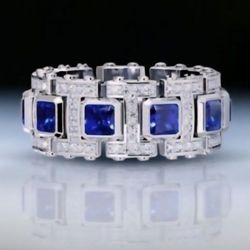 Men’s Lab-Created Blue Sapphire & Moissanite Ring