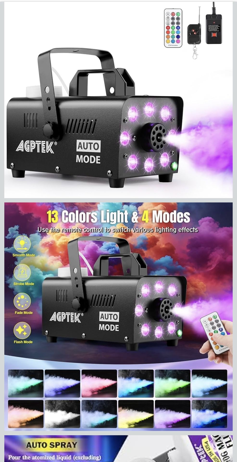 Fog Machine, Smoke Machine with 13 Colorful LED Lights Effect, Auto Mode 4000CFM Fog with 1 Wired Receiver and 2 Wireless Remote Controls, Perfect for