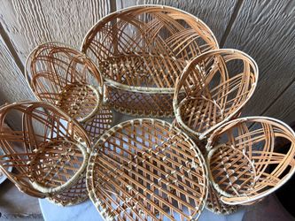 Vintage Mini Wicker 6pc Patio Set Peacock Chairs Loveseat Table