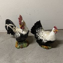 Mid century Ceramic Farmhouse Pair Hen And Rooster