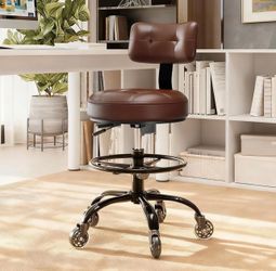 Office Drafting Chair with Footrest, Tall Height Adjustable Stool with Back Support, Heavy Duty Rolling Stool Chair with Wheels for Office Home Kitche
