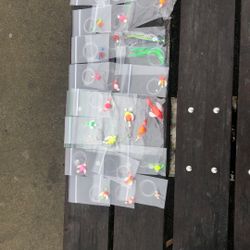 Spin and glow leaders and 3/8 OZ Jigs Hochie  skirt style