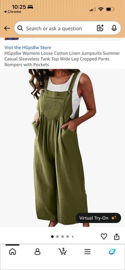 Overall olive green jumpsuit with adjustable straps and front pocket. Made from