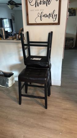 Set of Black Wood counter height stools with Cushion Seats
