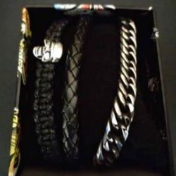 ED HARDY 3 Unisex Stackable Bracelet Set, skull - black New