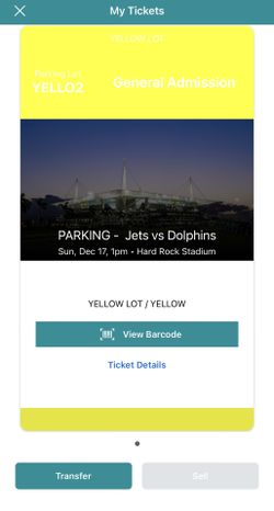 Dolphins Vs New York Jets Yellow Parking Pass
