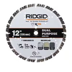 RIDGID 12 in. Masonry XTR Dual Purpose Cutting Segmented Rim Walk-Behind Diamond Saw Blade