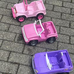 Barbie Doll Jeeps And 1 Fisher-Price Bus
