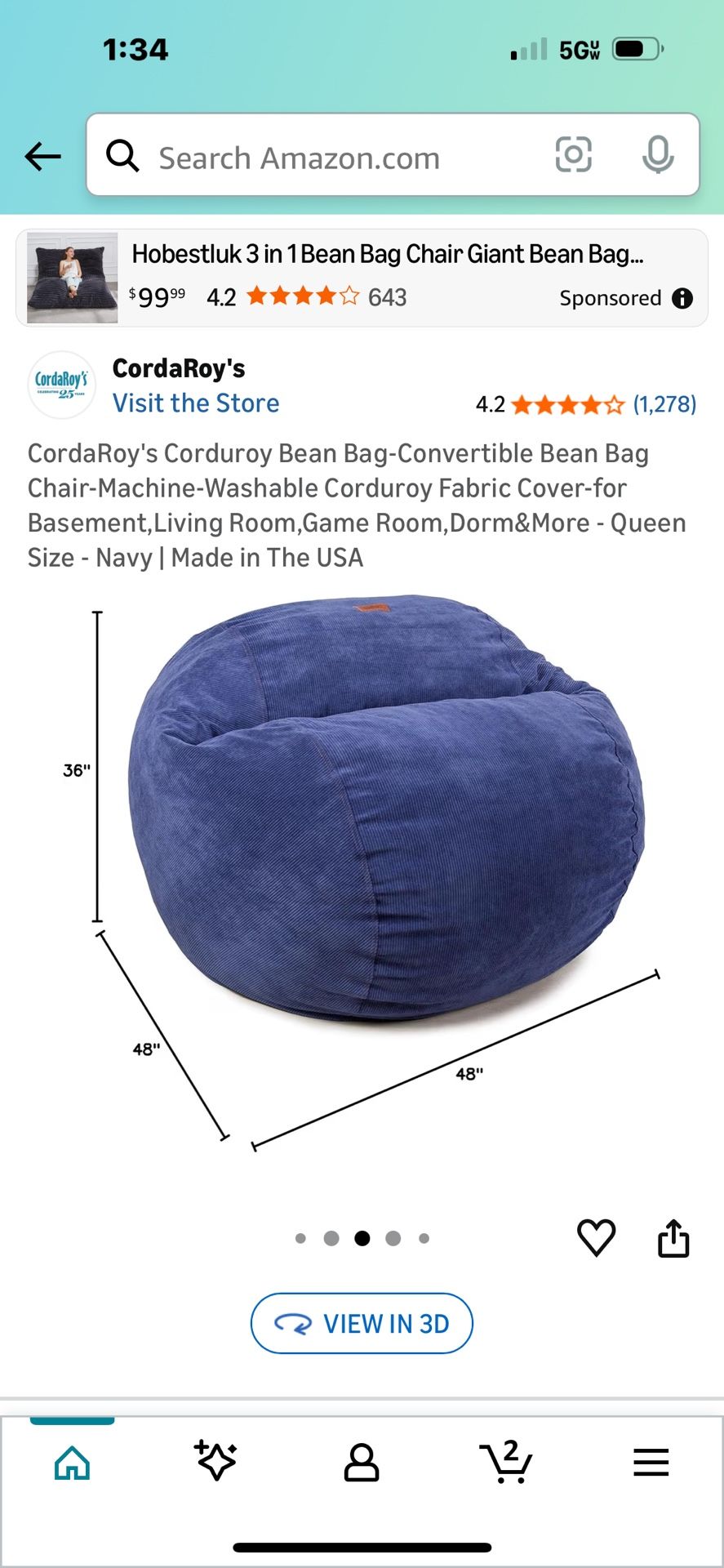 CordaRoy's Corduroy Bean Bag-Convertible Bean Bag Chair-Machine-Washable Corduroy Fabric Cover-for B