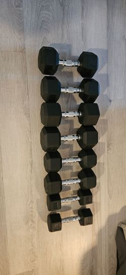 Rubber Hex Dumbbell Set – 10, 15, 20 & 25 lb Pairs – $130