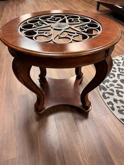 Real Wood Table With Metal Accent