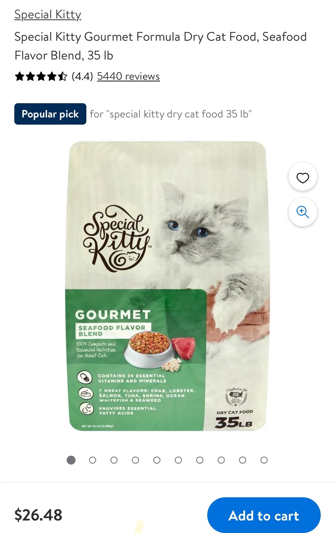 Special Kitty Gourmet Formula Dry Cat Food, Seafood Flavor Blend, 35 1b